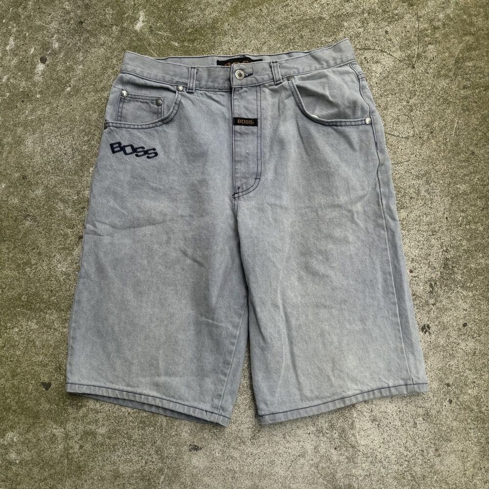 Vintage 90s Y2K Boss Faded Light Denim Jean Shorts Grunge